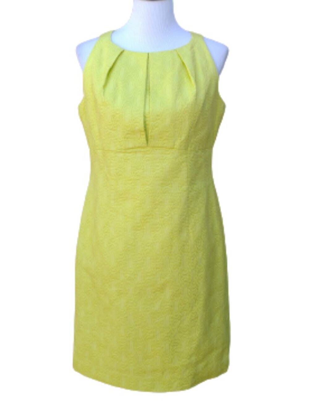 Just Taylor Yellow Geo-Print Sheath Dress Cotton Sleeveless Pleats